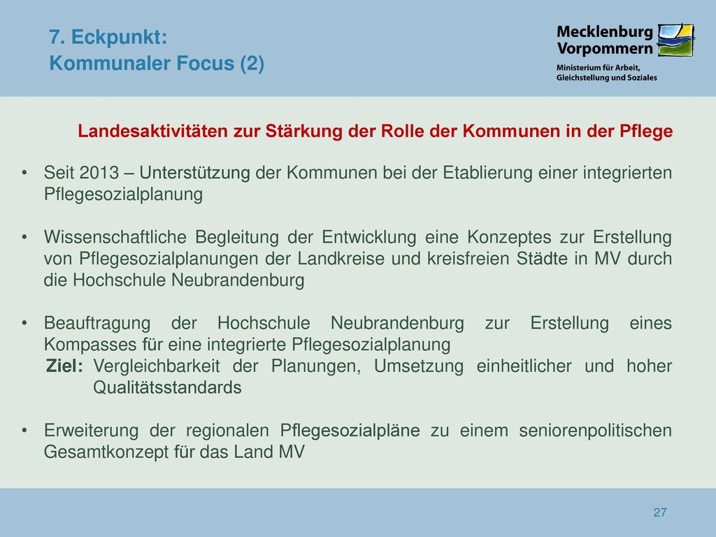 Landesaktivitäten zur Stärkung der Rolle der Kommunen in der Pflege