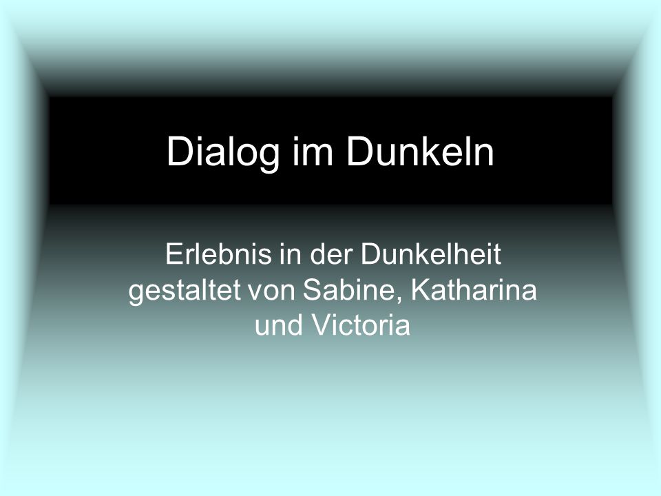 Dialog im Dunkeln Erlebnis in der Dunkelheit gestaltet von Sabine, Katharina und Victoria