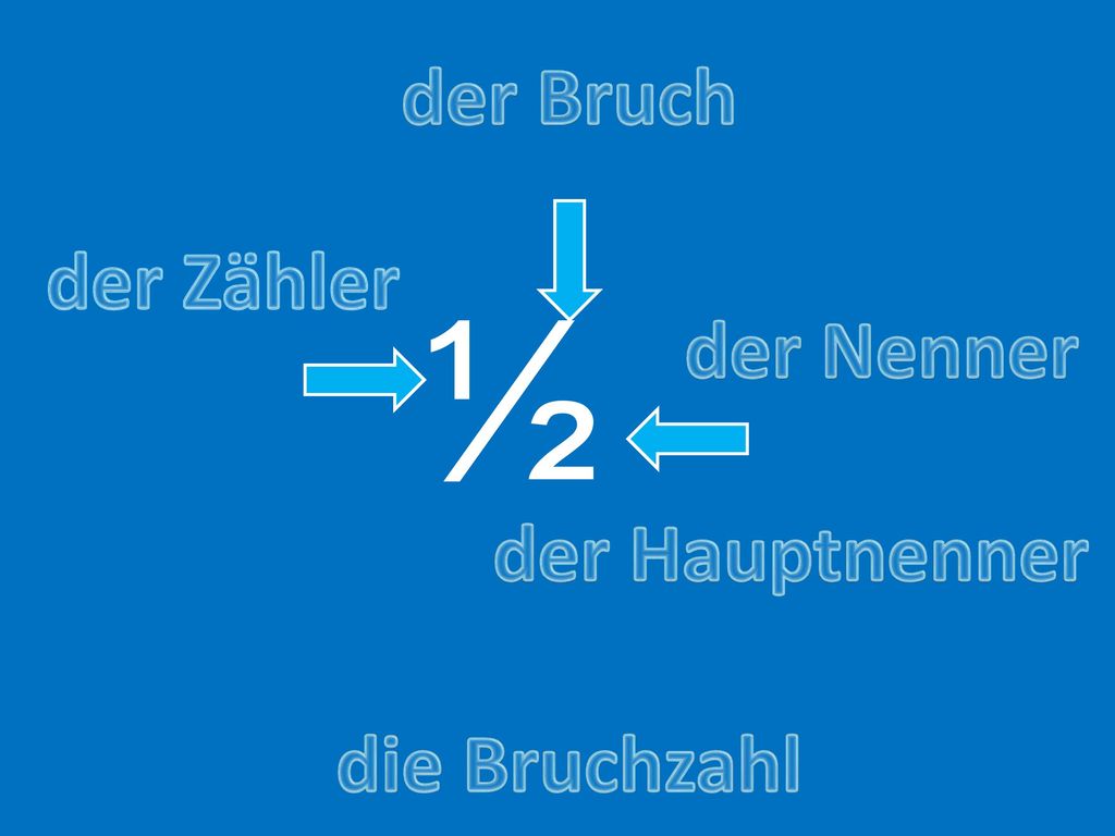 der Bruch der Zähler ½ der Nenner der Hauptnenner die Bruchzahl