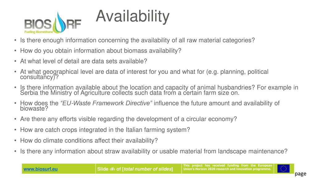 Availability Is there enough information concerning the availability of all raw material categories