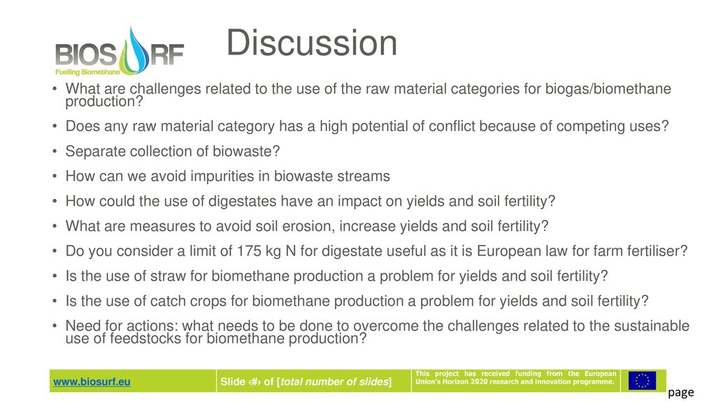 Discussion What are challenges related to the use of the raw material categories for biogas/biomethane production