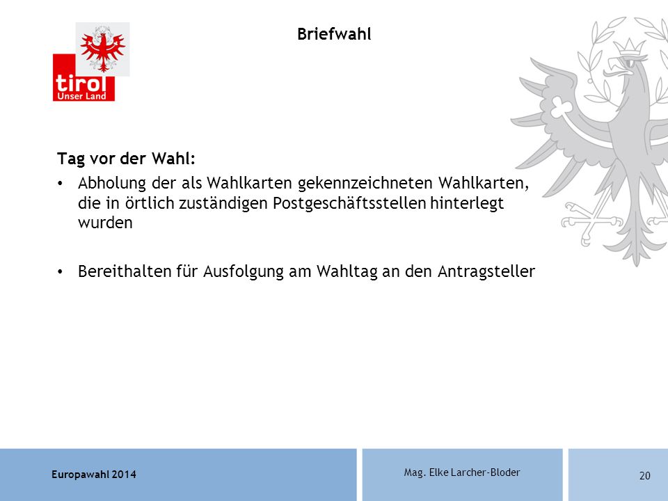 Briefwahl Tag vor der Wahl: