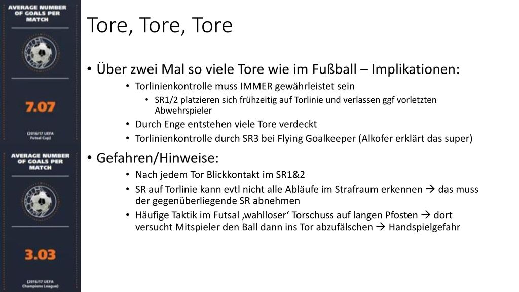 Tore, Tore, Tore Über zwei Mal so viele Tore wie im Fußball – Implikationen: Torlinienkontrolle muss IMMER gewährleistet sein.