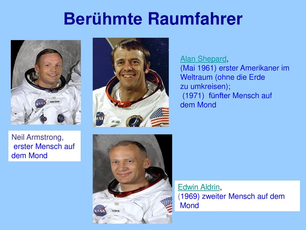 Berühmte Raumfahrer Alan Shepard, (Mai 1961) erster Amerikaner im Weltraum (ohne die Erde zu umkreisen);
