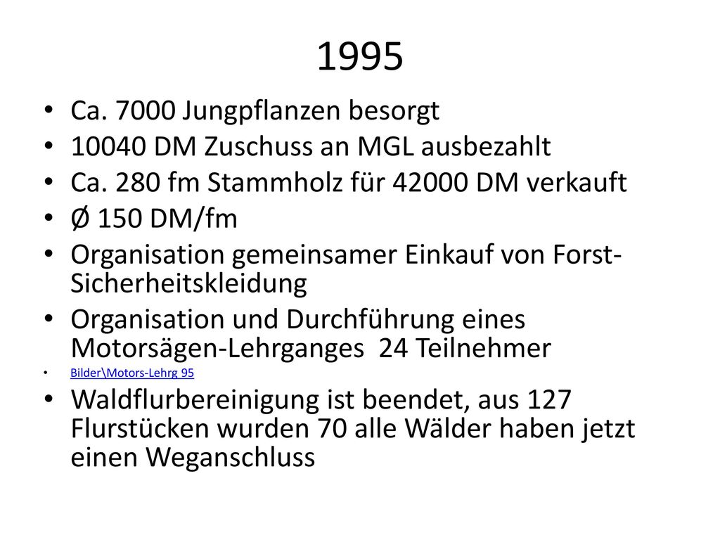 1995 Ca Jungpflanzen besorgt DM Zuschuss an MGL ausbezahlt