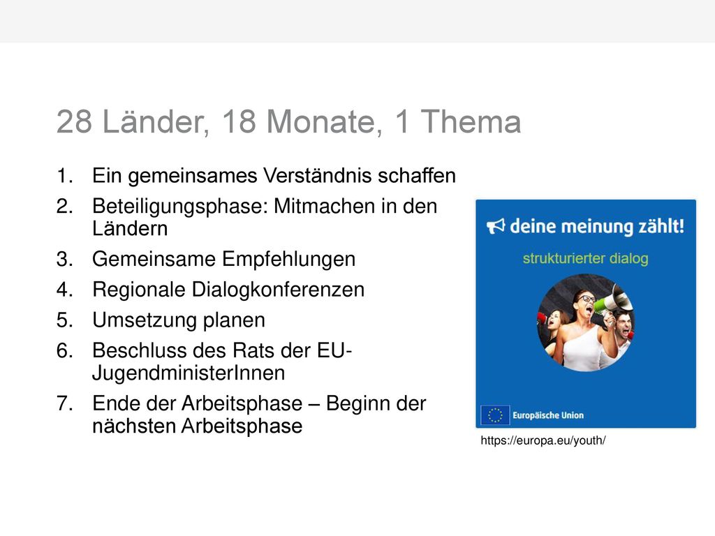28 Länder, 18 Monate, 1 Thema Ein gemeinsames Verständnis schaffen