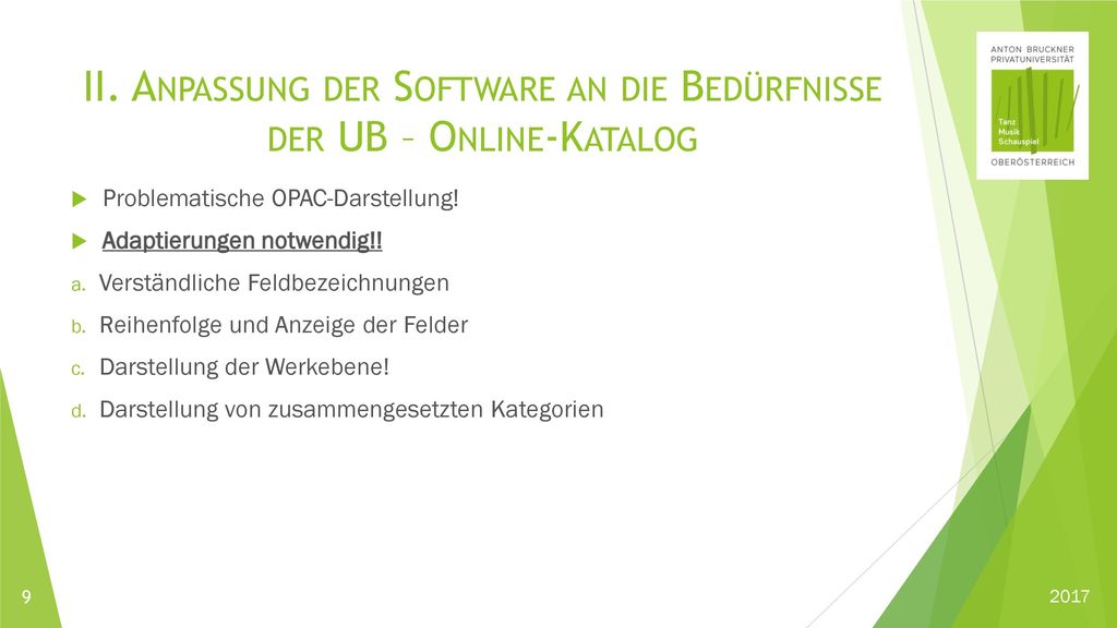 II. Anpassung der Software an die Bedürfnisse der UB – Online-Katalog