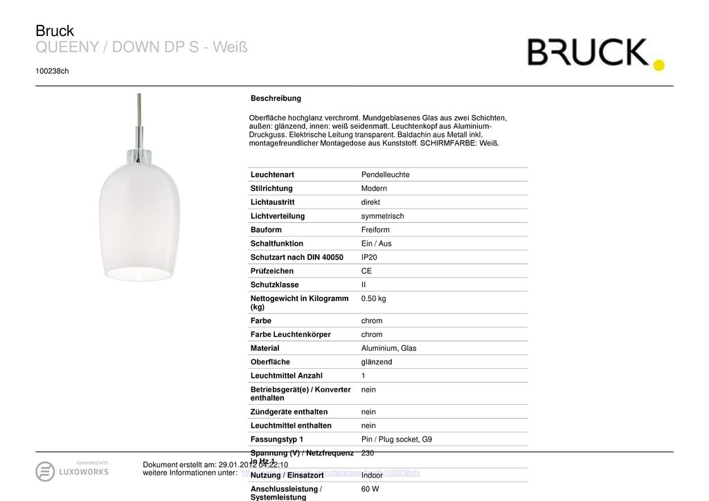 Bruck QUEENY / DOWN DP S - Weiß ch Beschreibung