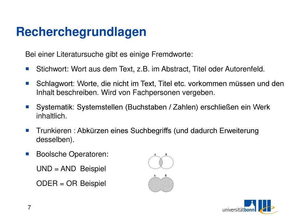 Recherchegrundlagen Bei einer Literatursuche gibt es einige Fremdworte: Stichwort: Wort aus dem Text, z.B. im Abstract, Titel oder Autorenfeld.