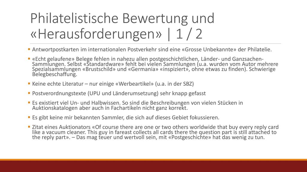 Philatelistische Bewertung und «Herausforderungen» | 1 / 2