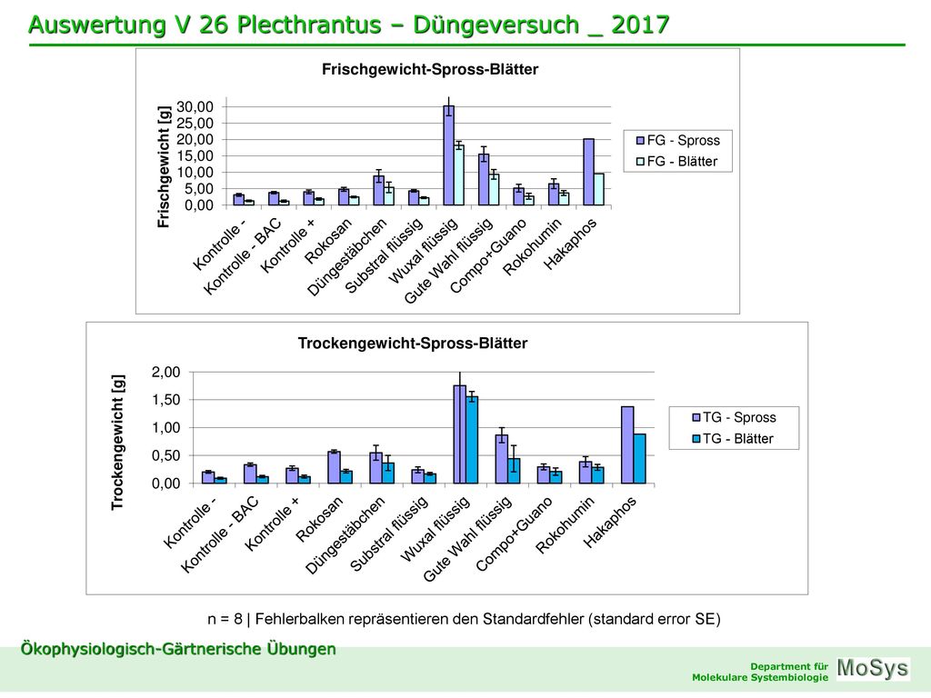 n = 8 | Fehlerbalken repräsentieren den Standardfehler (standard error SE)