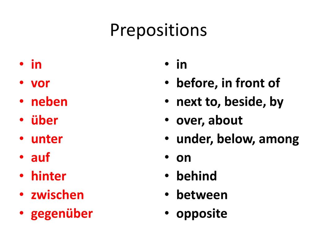 Prepositions in vor neben über unter auf hinter zwischen gegenüber in