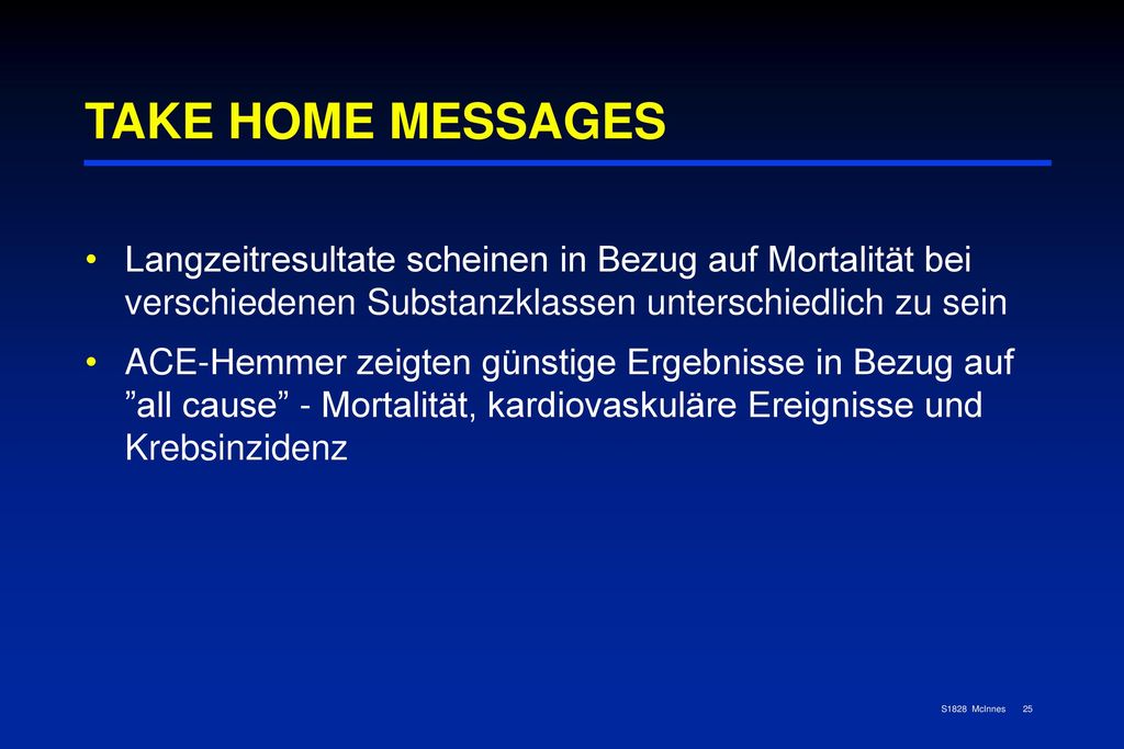 TAKE HOME MESSAGES Langzeitresultate scheinen in Bezug auf Mortalität bei verschiedenen Substanzklassen unterschiedlich zu sein.