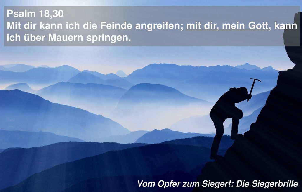 Psalm 18,30 Mit dir kann ich die Feinde angreifen; mit dir, mein Gott, kann ich über Mauern springen.