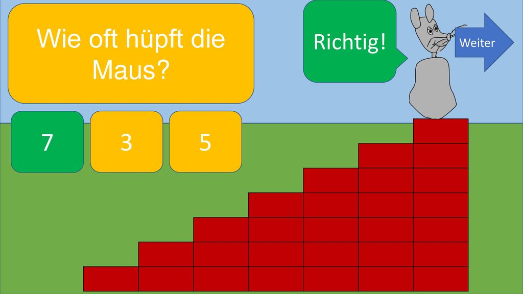 Richtig! Wie oft hüpft die Maus Weiter 7 3 5