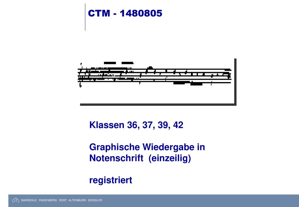 CTM Klassen 36, 37, 39, 42 Graphische Wiedergabe in Notenschrift (einzeilig) registriert