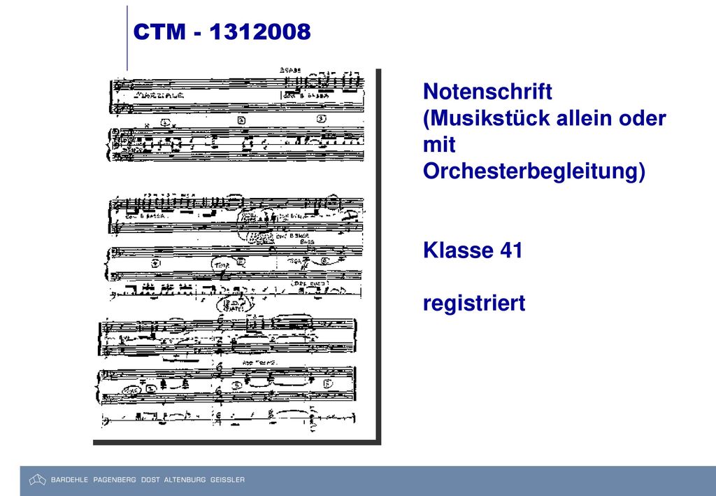 CTM Notenschrift (Musikstück allein oder mit Orchesterbegleitung) Klasse 41 registriert