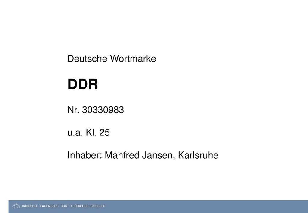 DDR Deutsche Wortmarke Nr u.a. Kl. 25