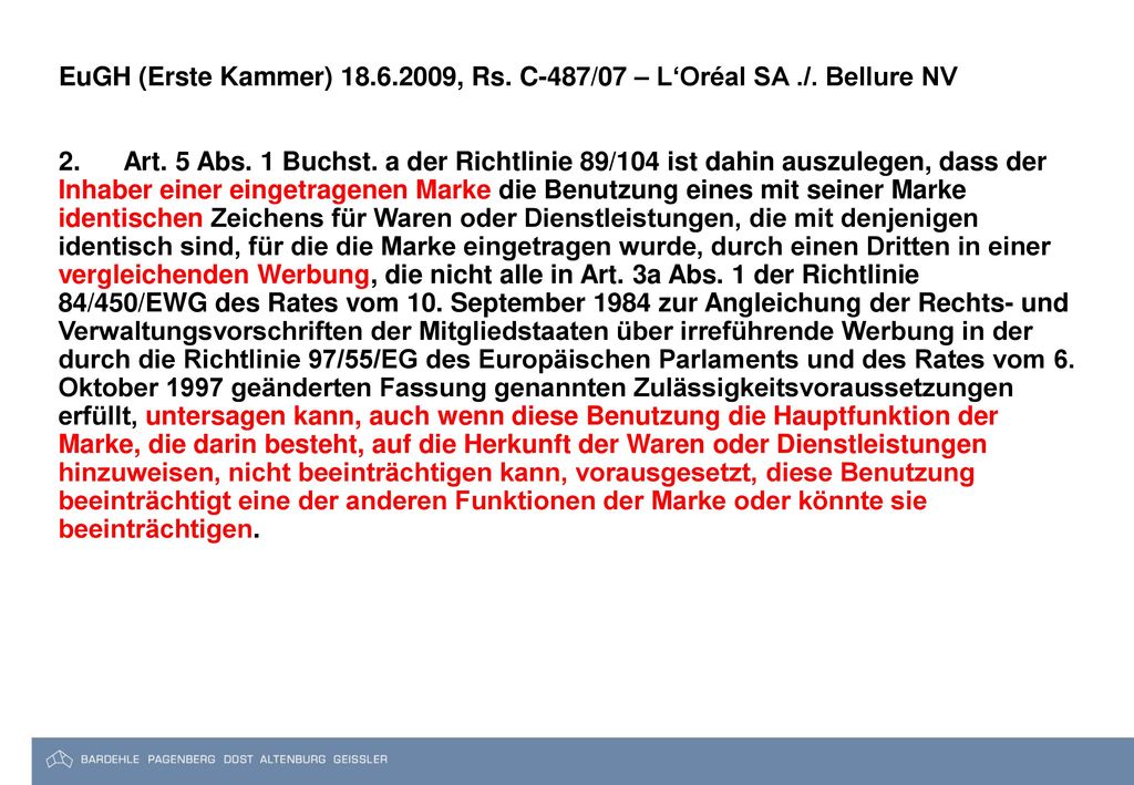 EuGH (Erste Kammer) , Rs. C-487/07 – L‘Oréal SA. /