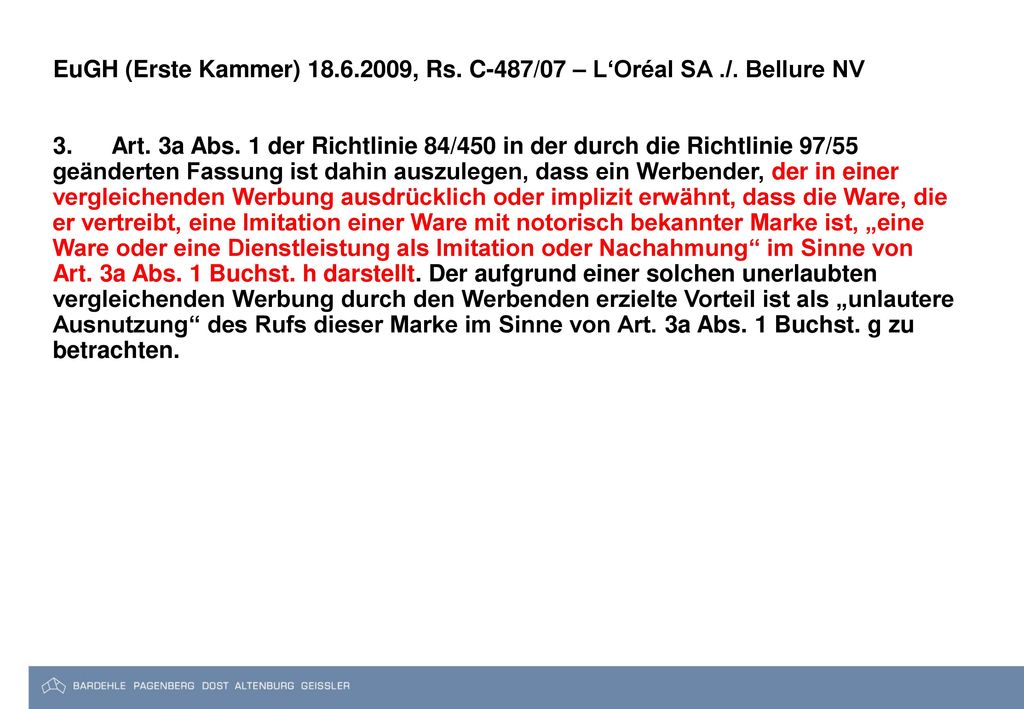 EuGH (Erste Kammer) , Rs. C-487/07 – L‘Oréal SA. /