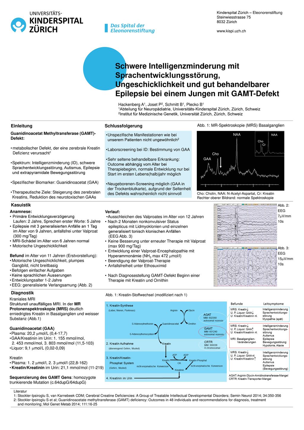 Schwere Intelligenzminderung mit Sprachentwicklungsstörung, Ungeschicklichkeit und gut behandelbarer Epilepsie bei einem Jungen mit GAMT-Defekt