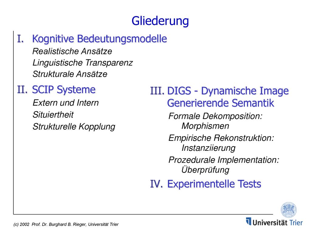 Gliederung Kognitive Bedeutungsmodelle Realistische Ansätze Linguistische Transparenz Strukturale Ansätze.