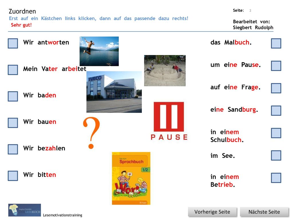 Zuordnen Wir antworten das Malbuch. um eine Pause. Mein Vater arbeitet