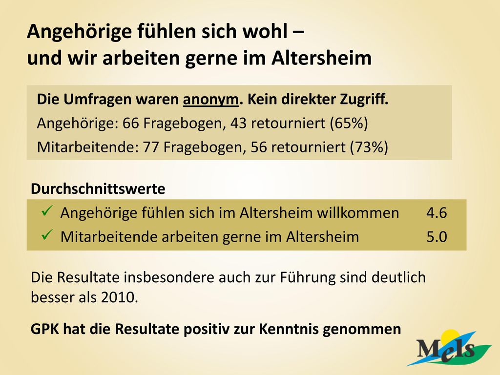 Angehörige fühlen sich wohl – und wir arbeiten gerne im Altersheim