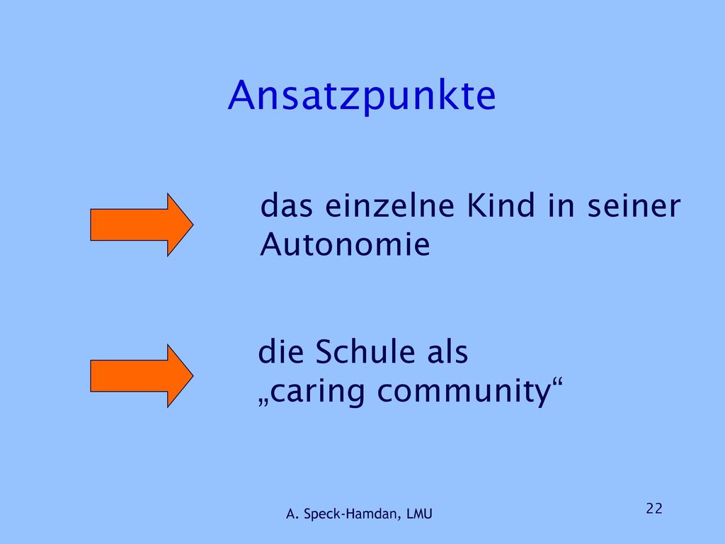 Ansatzpunkte das einzelne Kind in seiner Autonomie die Schule als