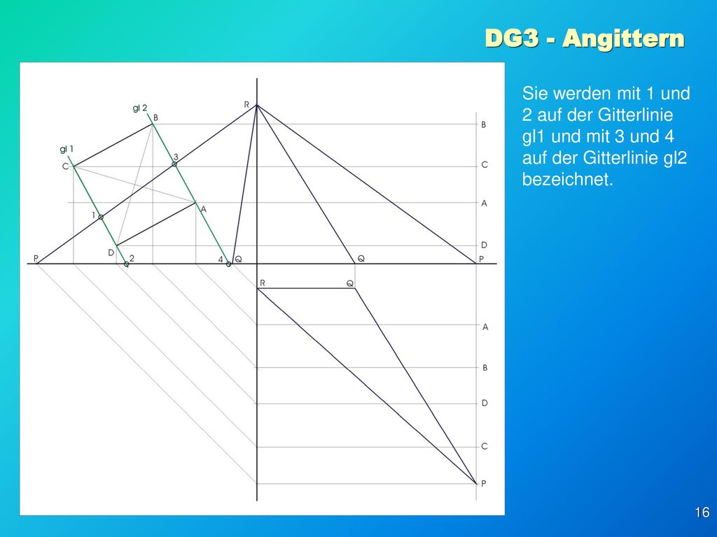 DG3 - Angittern Sie werden mit 1 und 2 auf der Gitterlinie gl1 und mit 3 und 4 auf der Gitterlinie gl2 bezeichnet.