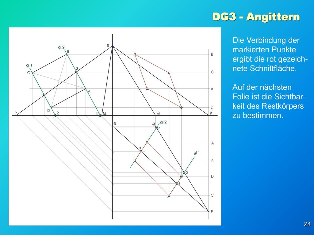 DG3 - Angittern Die Verbindung der markierten Punkte ergibt die rot gezeich-nete Schnittfläche.