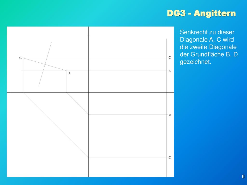 DG3 - Angittern Senkrecht zu dieser Diagonale A, C wird die zweite Diagonale der Grundfläche B, D gezeichnet.