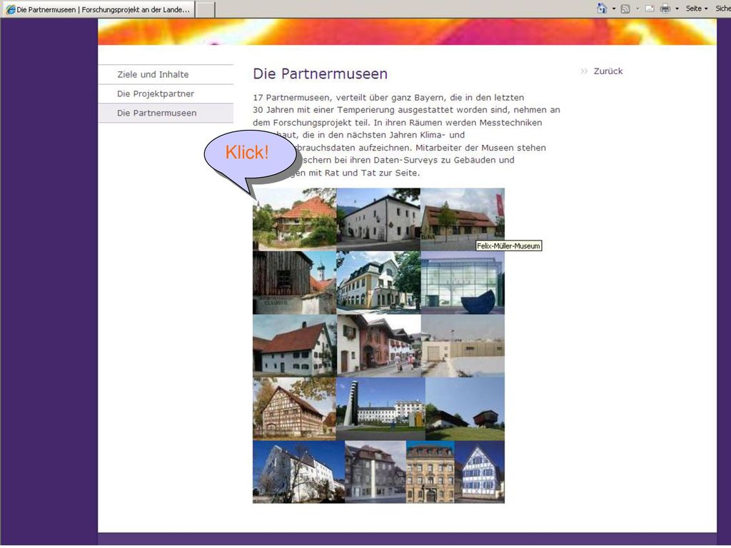 Klick! Genauso werden Sie Ihre Museen auch auf dieser Website wieder finden!