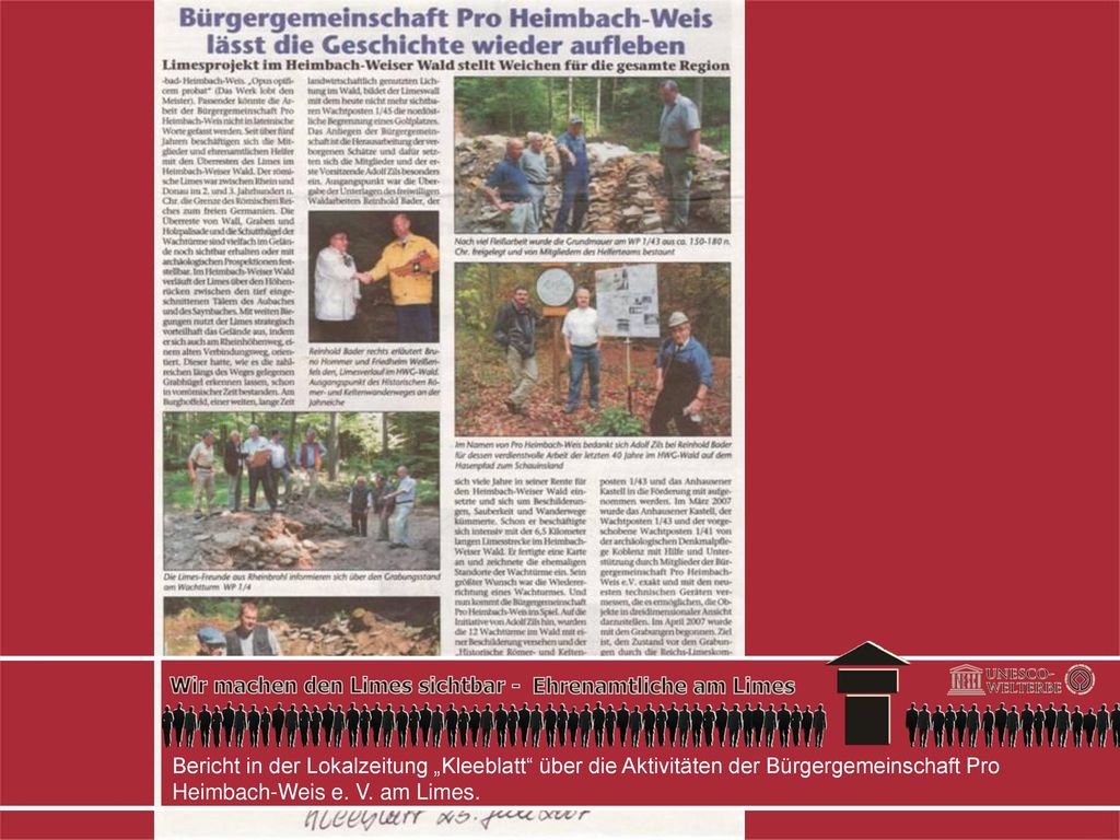 Bericht in der Lokalzeitung „Kleeblatt über die Aktivitäten der Bürgergemeinschaft Pro Heimbach-Weis e.
