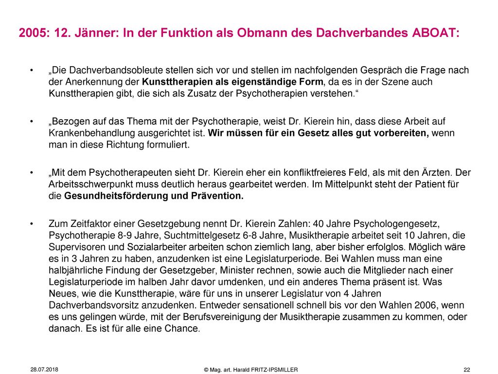2005: 12. Jänner: In der Funktion als Obmann des Dachverbandes ABOAT: