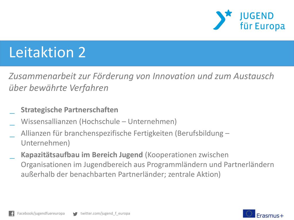 Leitaktion 2 Zusammenarbeit zur Förderung von Innovation und zum Austausch über bewährte Verfahren.
