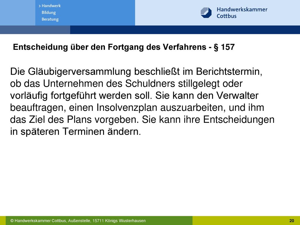 Entscheidung über den Fortgang des Verfahrens - § 157