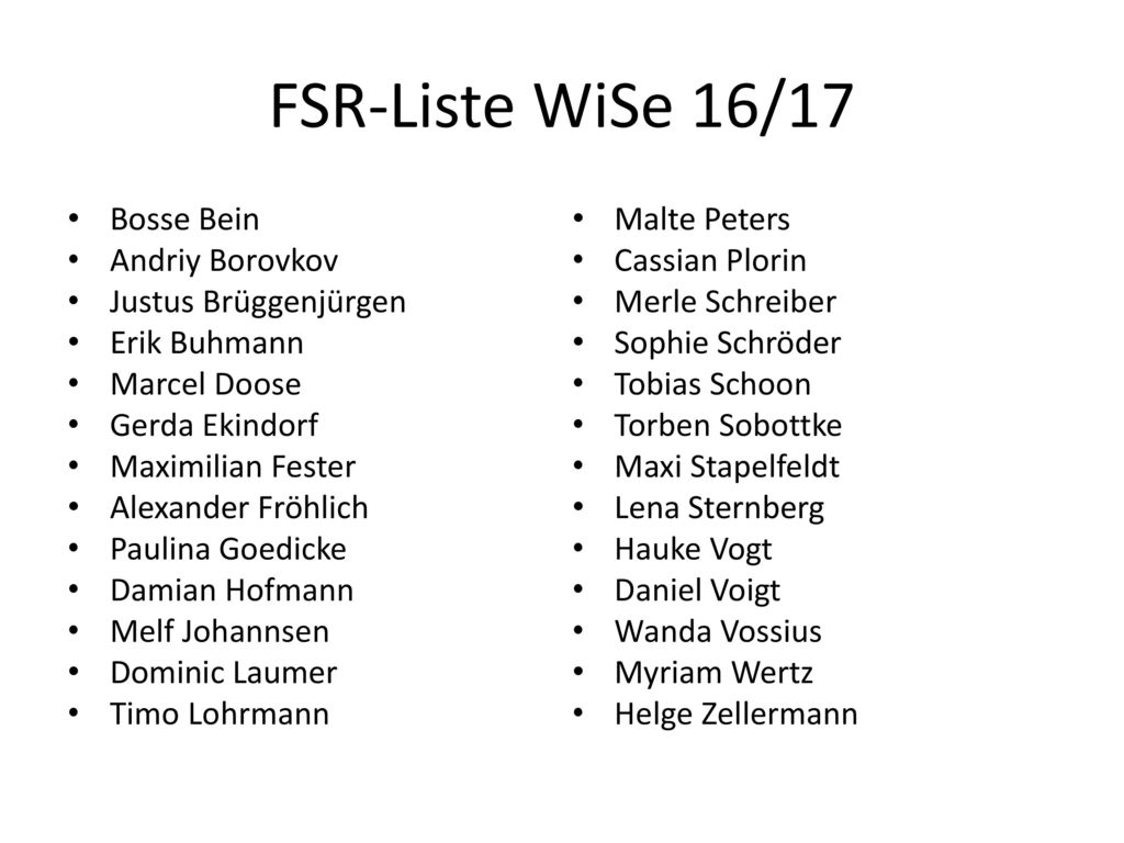 FSR-Liste WiSe 16/17 Bosse Bein Andriy Borovkov Justus Brüggenjürgen