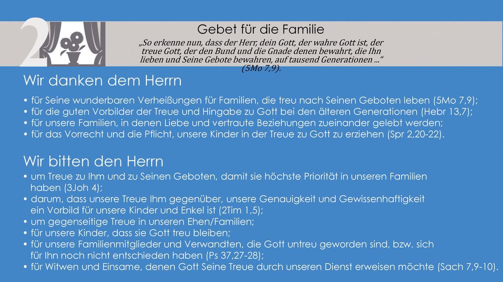 Wir danken dem Herrn Wir bitten den Herrn Gebet für die Familie