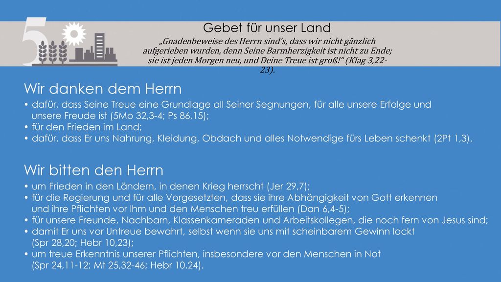 Wir danken dem Herrn Wir bitten den Herrn Gebet für unser Land