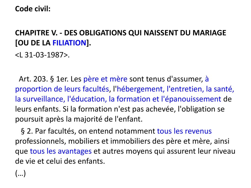 Code civil: CHAPITRE V. - DES OBLIGATIONS QUI NAISSENT DU MARIAGE [OU DE LA FILIATION]. <L >.