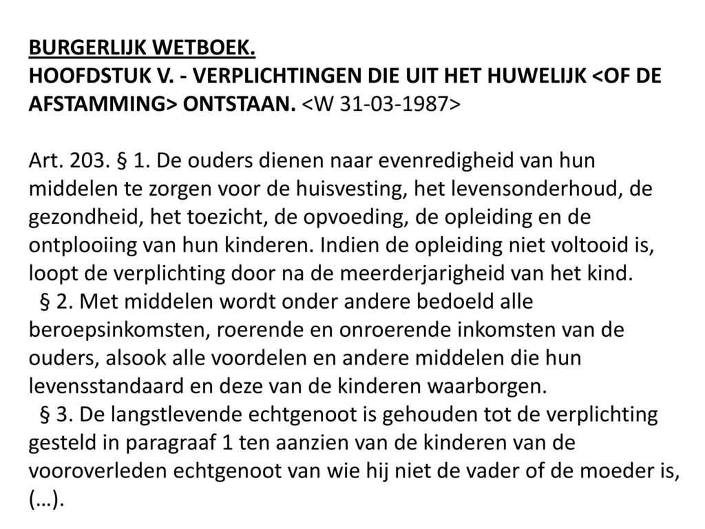 BURGERLIJK WETBOEK. HOOFDSTUK V. - VERPLICHTINGEN DIE UIT HET HUWELIJK <OF DE AFSTAMMING> ONTSTAAN. <W >