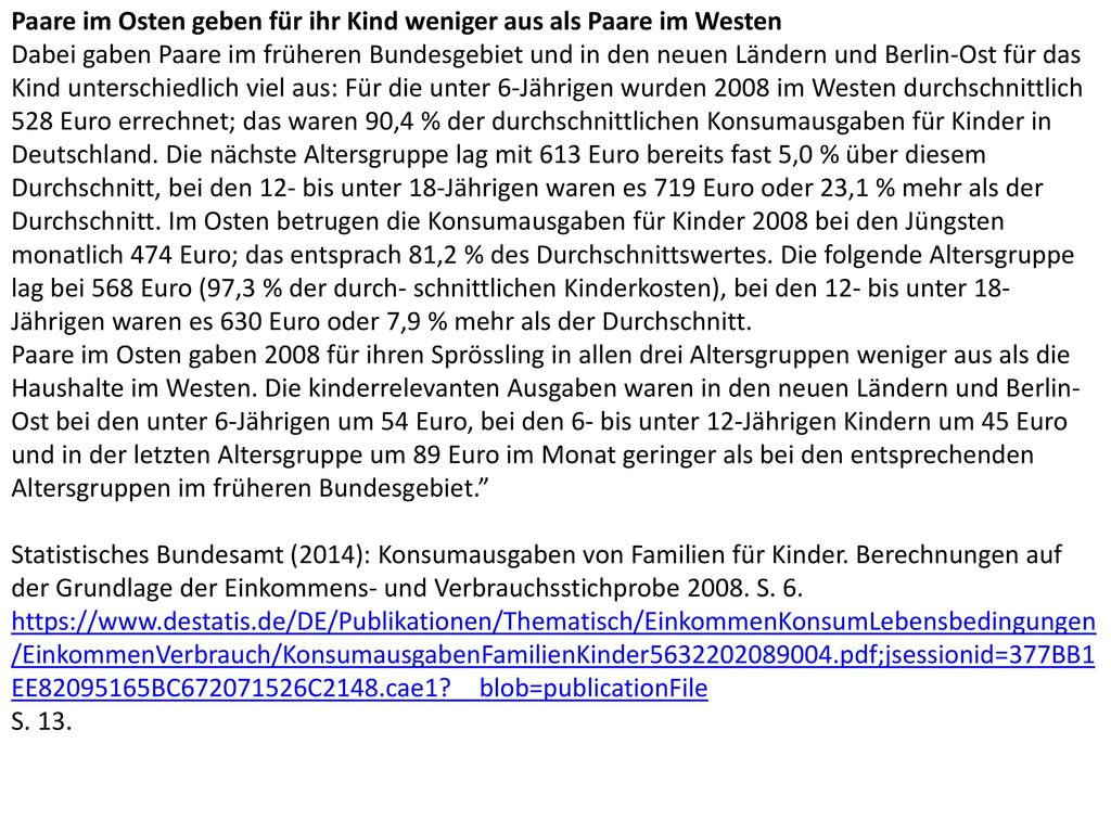 Paare im Osten geben für ihr Kind weniger aus als Paare im Westen