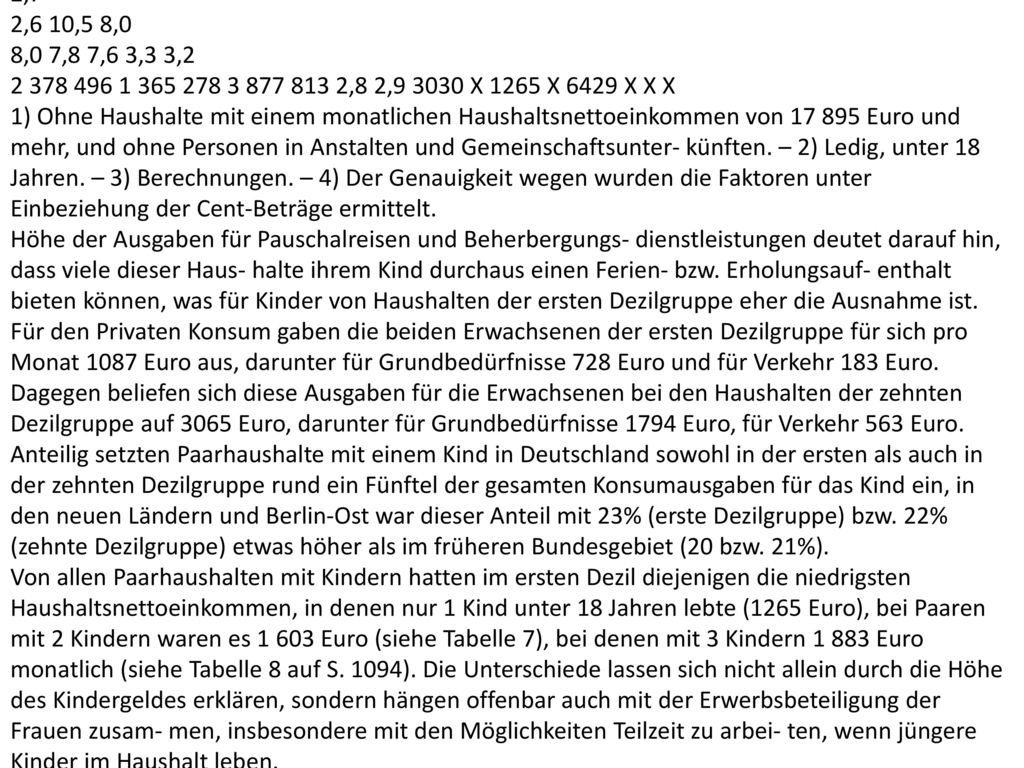 S. 1093: Tabelle 6: Ausgaben für den Privaten Konsum von Paarhaushalten1) mit 1 Kind2) in Deutschland Ergebnis der Einkommens- und Verbrauchsstichprobe 1998