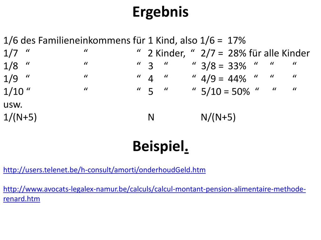 Ergebnis 1/6 des Familieneinkommens für 1 Kind, also 1/6 = 17%