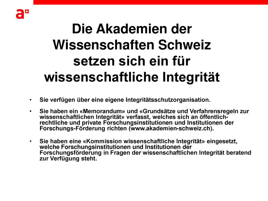Die Akademien der Wissenschaften Schweiz setzen sich ein für wissenschaftliche Integrität