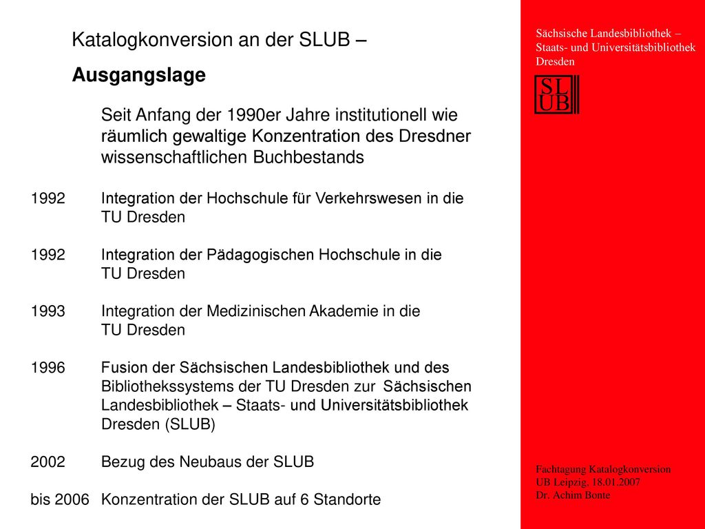 Katalogkonversion an der SLUB – Ausgangslage