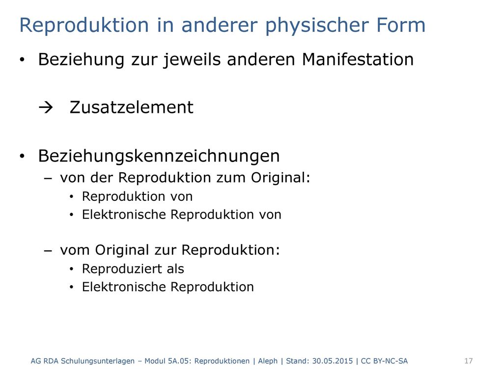 Reproduktion in anderer physischer Form
