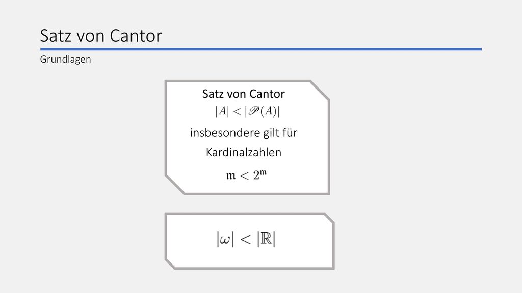 Satz von Cantor Satz von Cantor insbesondere gilt für Kardinalzahlen