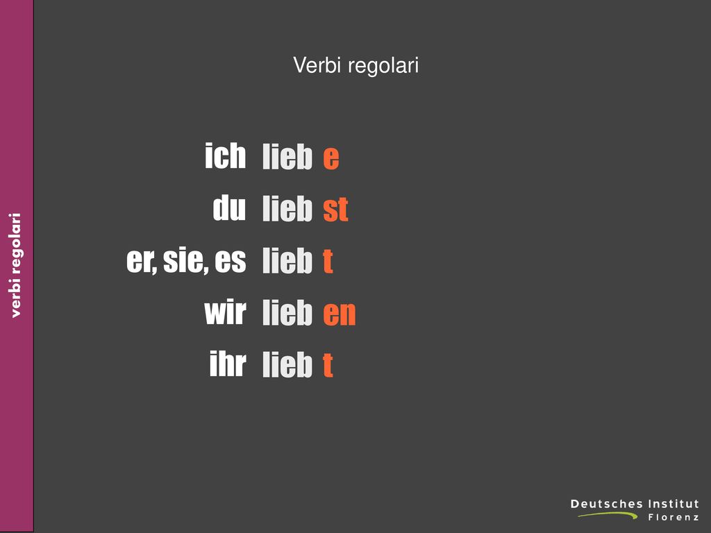 Verbi regolari ich du er, sie, es wir ihr sie, Sie lieb e st t en